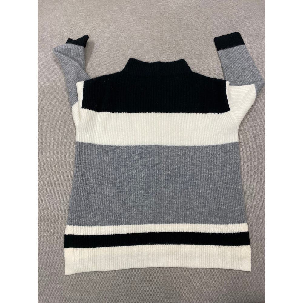 Talbots Womens Long Sleeve. Mock Neck Fuzzy Gray Black Striped Sweater, Large - Picture 6 of 6